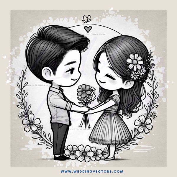 a boy and girl holding flowers together