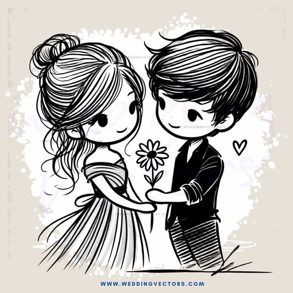 a boy and girl holding flowers together