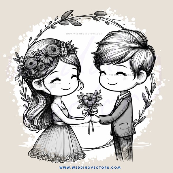 a couple with flowers in their hair and hands around each other's waist