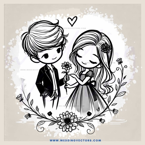 a couple's portrait with a flower in the middle