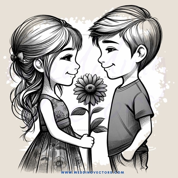 two children and a flower