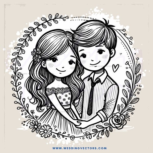 a boy and girl hug in an illustration