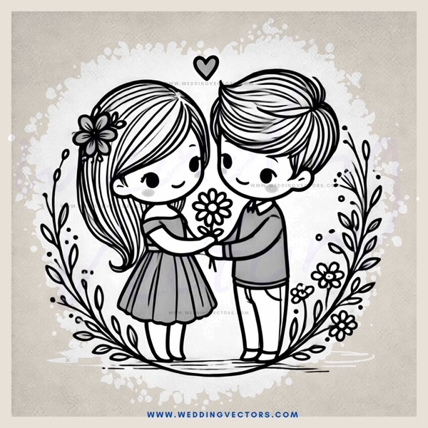 two children hugging by flowers and leaves