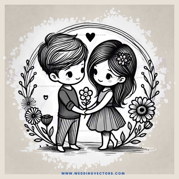 young couple hugging in front of flowers