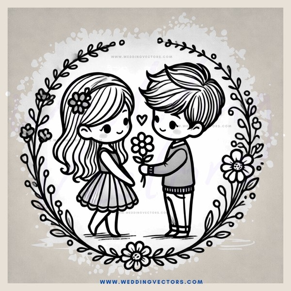 lovers kissing with flowers
