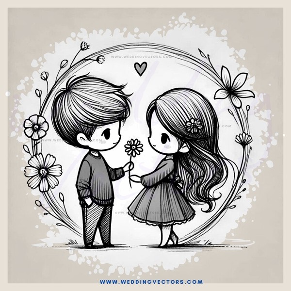 a boy and girl with flowers