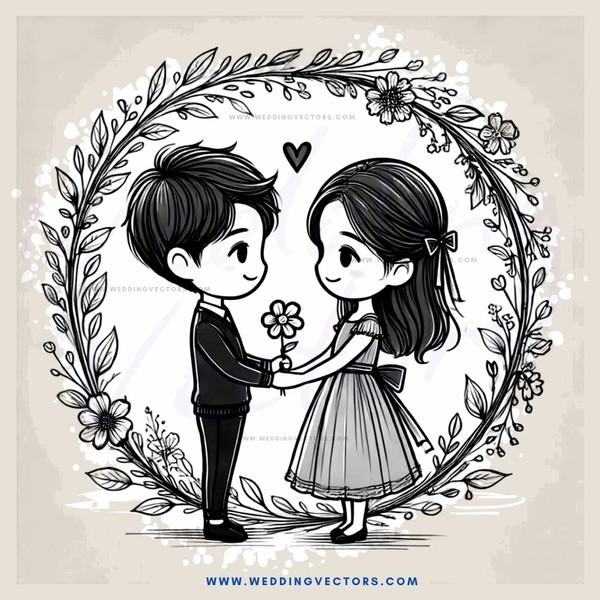 boy and girl embracing with flowers