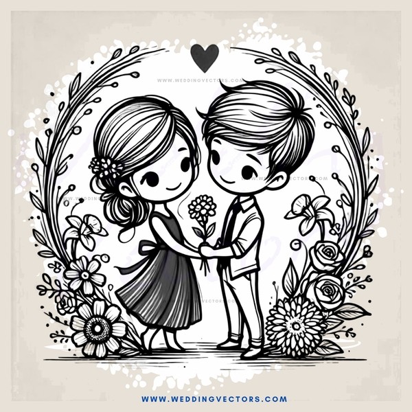 a boy and girl holding hands in an arch with flowers