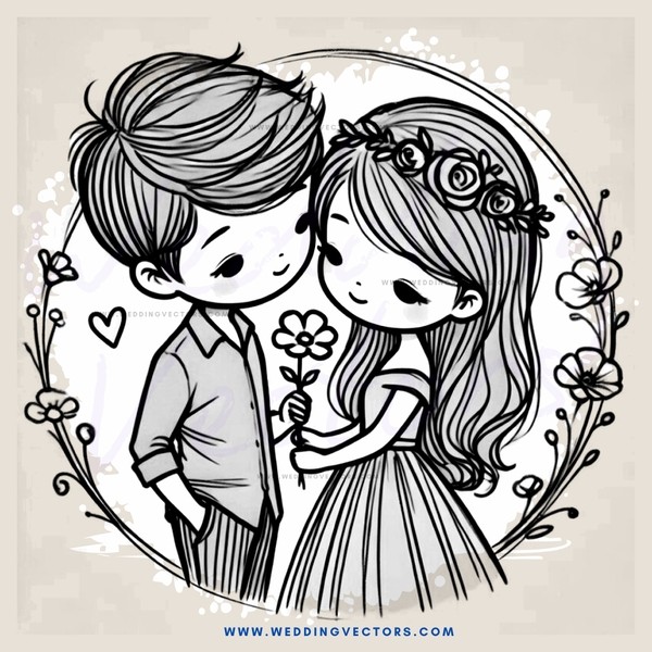boy and girl holding flowers