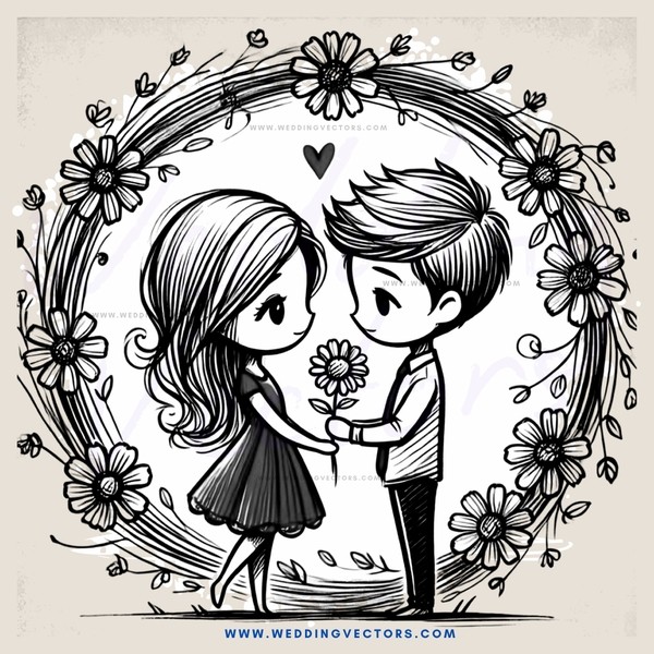 a boy and girl standing in an arch with flowers