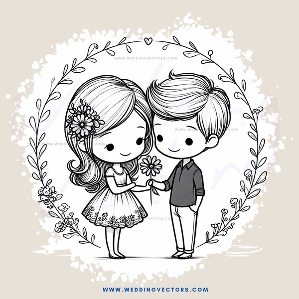 two people in an oval decoration with flowers