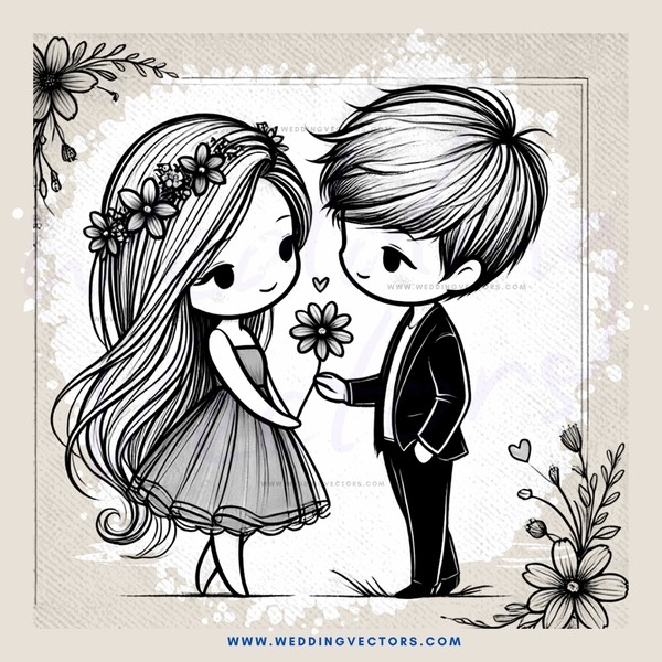 a couple holding flowers and sharing a kiss