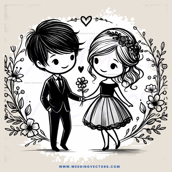 a young couple exchanging flowers