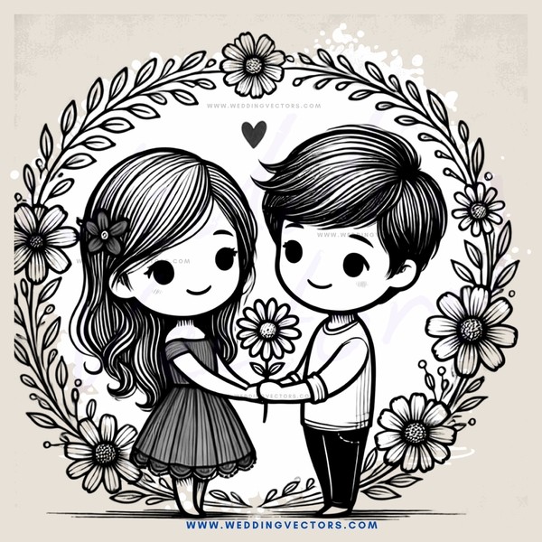 boy and girl holding flowers in a picture frame