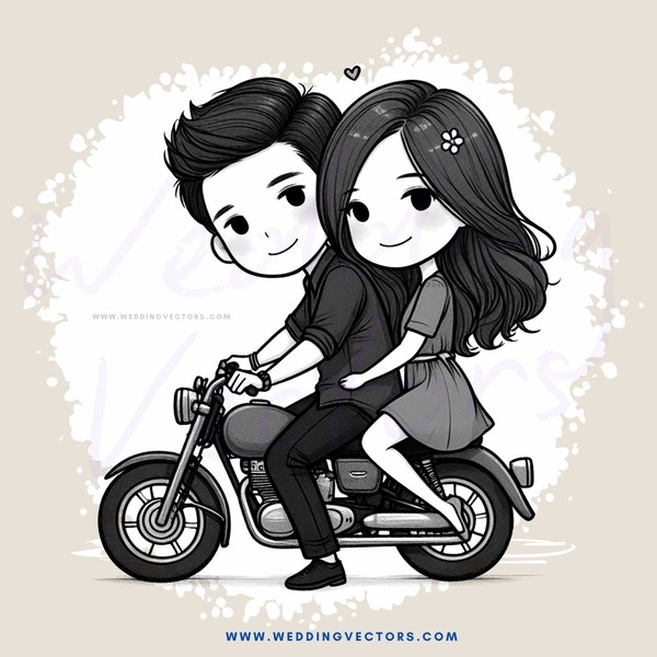 cartoon boy and girl riding motorcycle