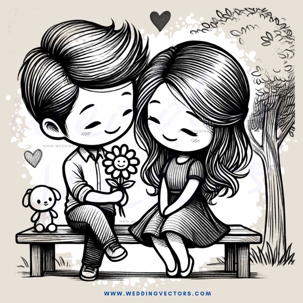 couple and teddy bear on bench