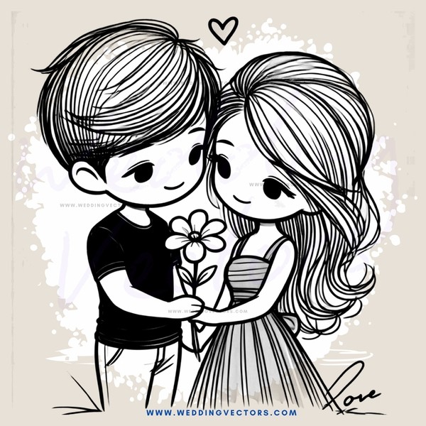 little boy and girl hugging with flower in hand