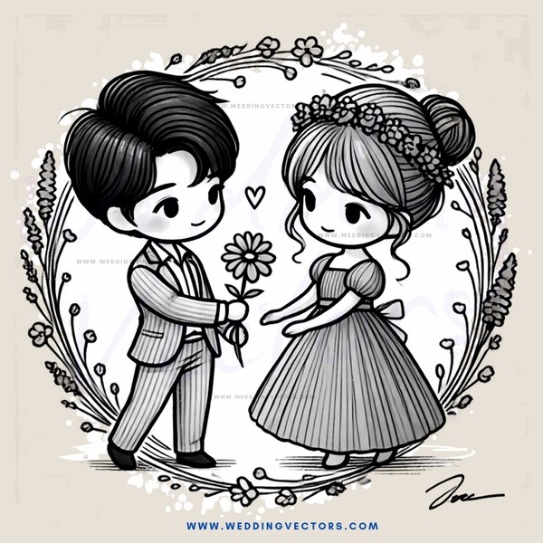 couple on flower bouquet