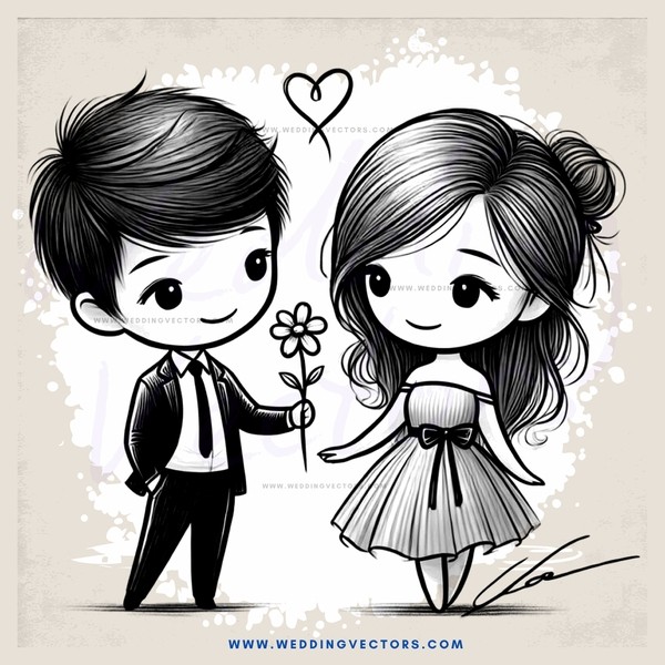 boy holding flower and girl beside him
