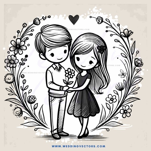boy and girl holding hands with flowers