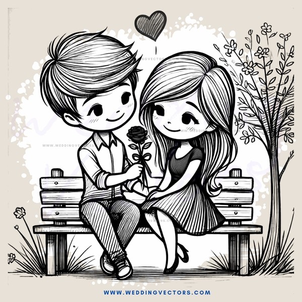 lovers on bench with flower and tree