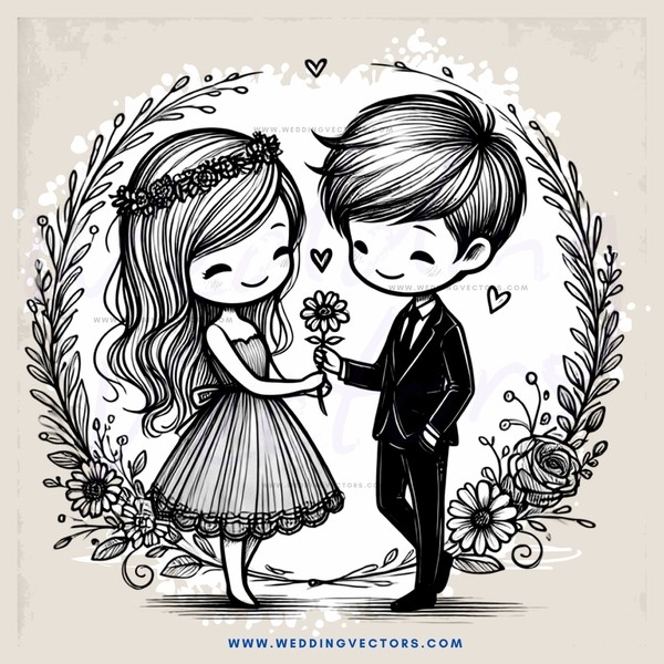 a couple in flower garlands holding flowers