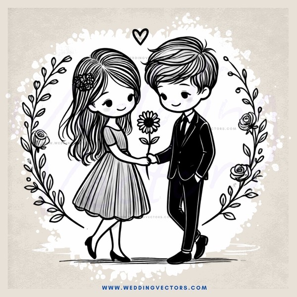a boy and girl holding flowers