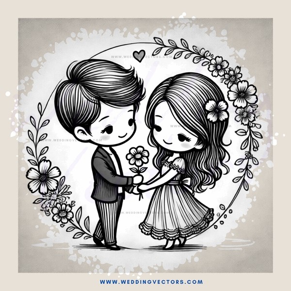 a romantic illustration in black and white