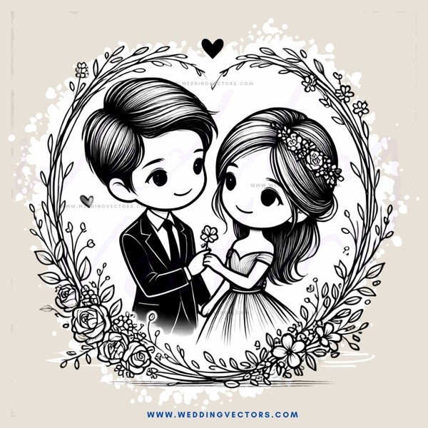 a couple holding hands in an illustration