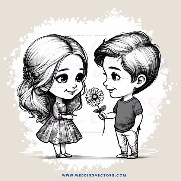 a boy and girl holding a flower