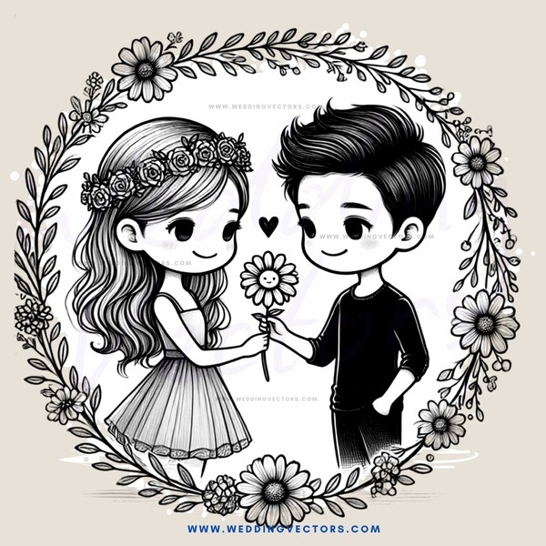two people holding flowers in a heart frame
