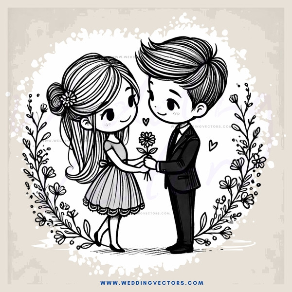 two people holding flowers and surrounded by leaves