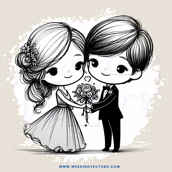 a bride and groom in black and white