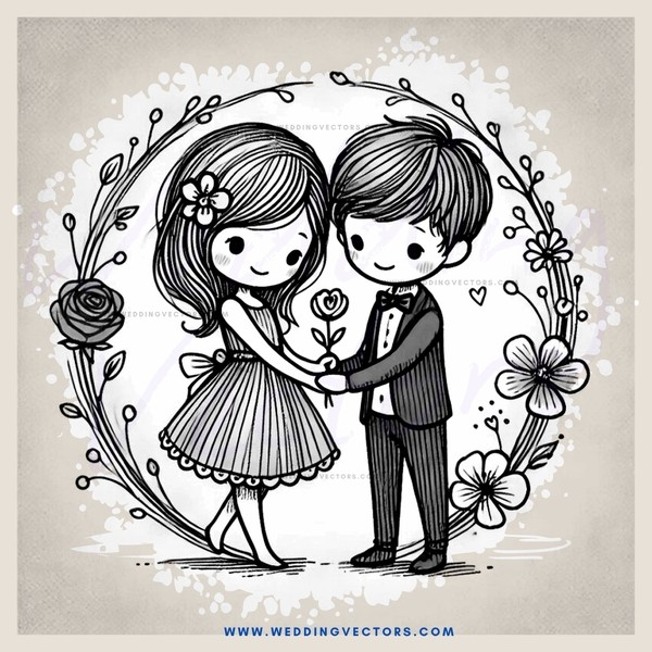 a cartoon picture of a couple holding hands