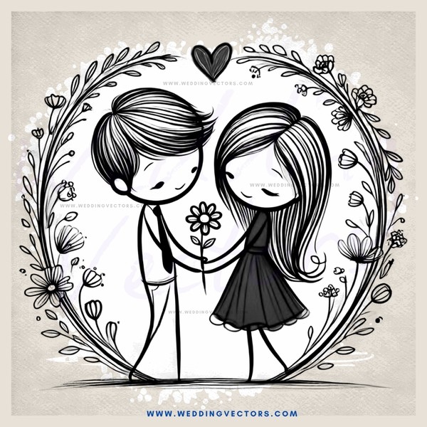 a boy and girl holding a flower