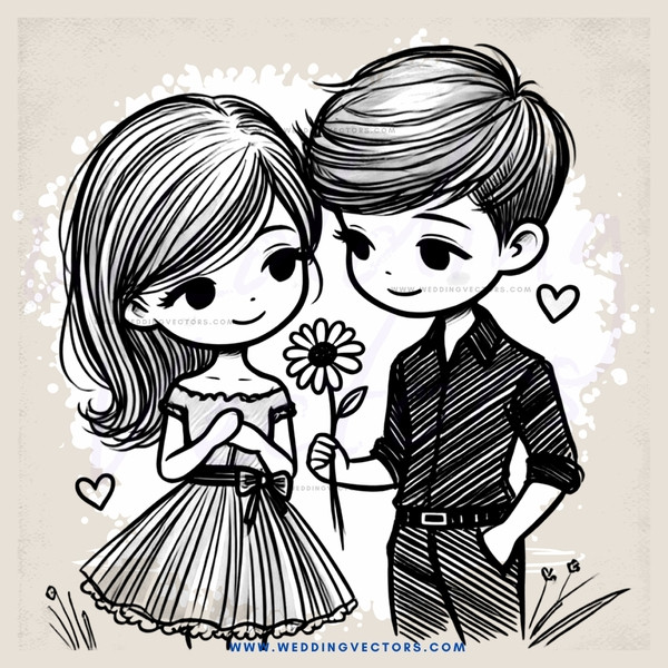 two people holding flowers and hearts