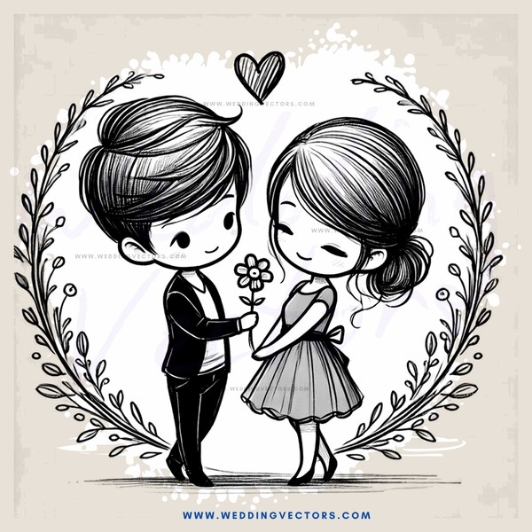 two lovers embracing each other and holding flowers
