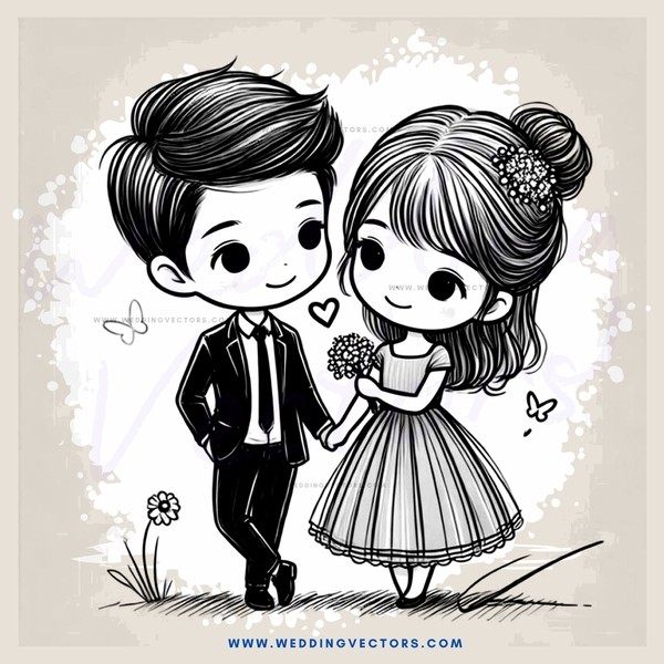 a cartoon drawing of a couple