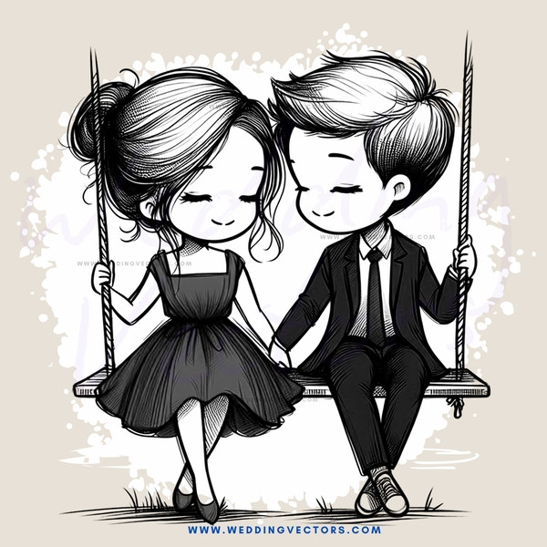 boy and girl on swings with bench