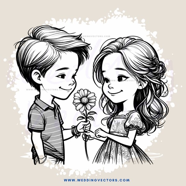 boy and girl holding flowers together