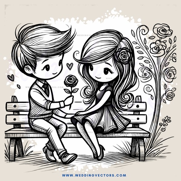 a boy and girl sitting on a bench together