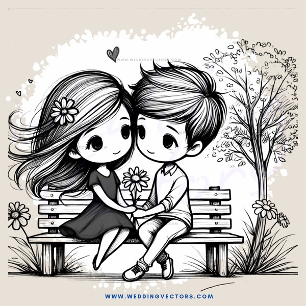 couple sitting on bench holding flowers