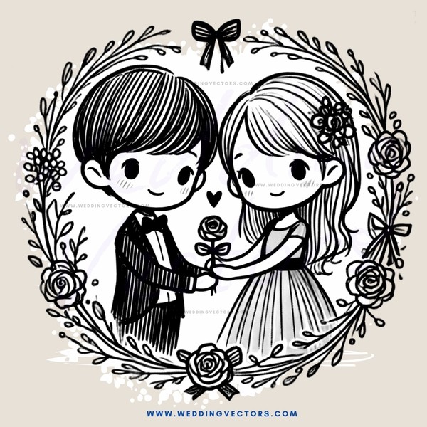 two kids embracing in a wreath with flowers and ribbons