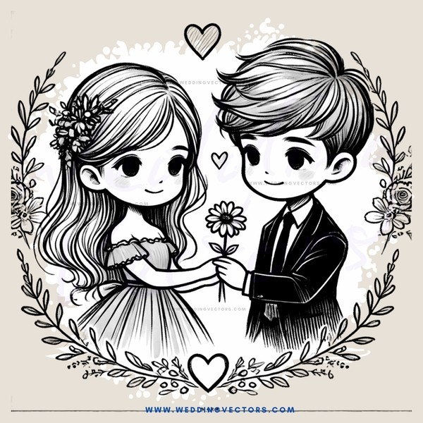 two boys holding hands and flowers
