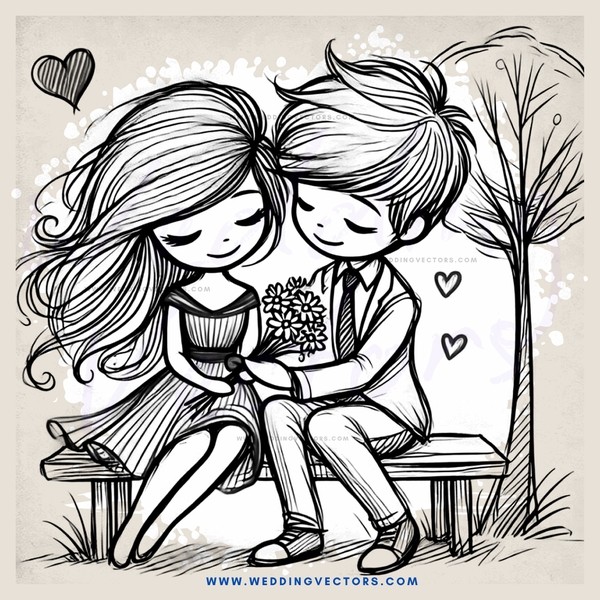 a boy and girl sitting on a bench