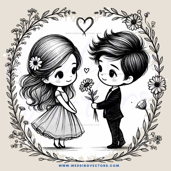 boy and girl holding flowers in their hands
