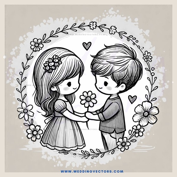 two children holding hands with flowers