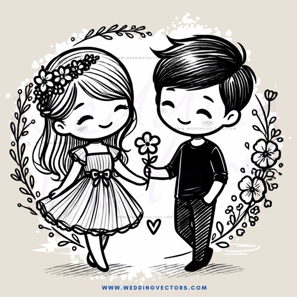 a boy and girl holding flowers