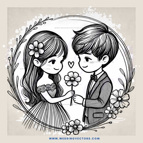 boy and girl standing holding flowers