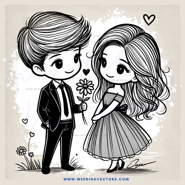 a boy and girl holding flowers